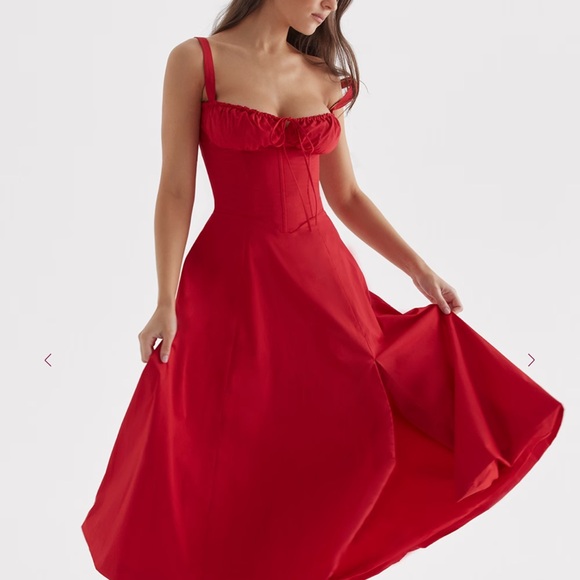 Elegant Red Midi Dress House of CB carmen Red Rose Bustier   XS plus cup - Picture 4 of 7